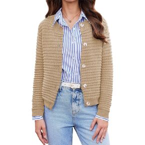 Knit Cardigan Sweaters for Women Tweed Cardigan Casual Long Sleeve Open Front Button Down Sweater Jacket Coats