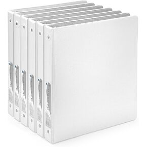 ½ Inch 3 Ring Binder .5 inch, White Round Ring Binder with Clear View Cover & 2 Inside Pockets Binders, School Supplies Binders (6 PC) – by Enday