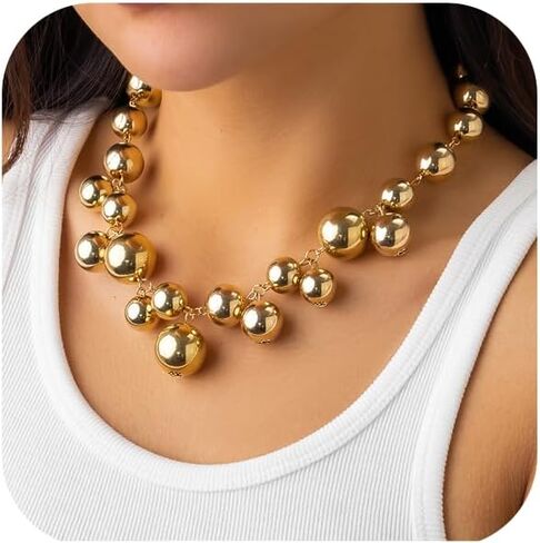 Chunky Choker Necklace Chunky Gold Choker Necklace Geometric Sphere Necklace Gold Thick Statement Necklace for Women in Kuwait