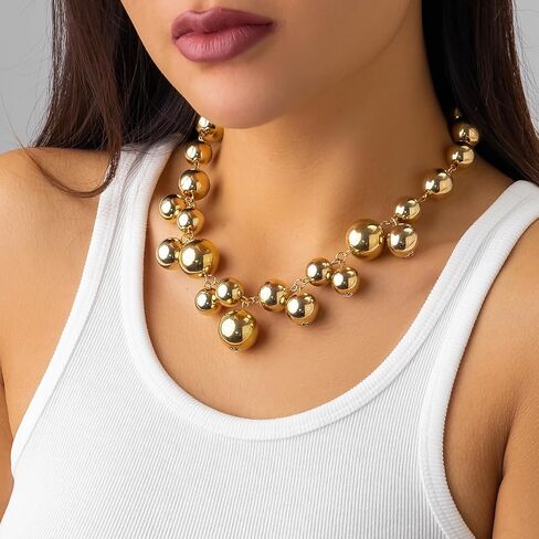 Chunky Choker Necklace Chunky Gold Choker Necklace Geometric Sphere Necklace Gold Thick Statement Necklace for Women in Kuwait