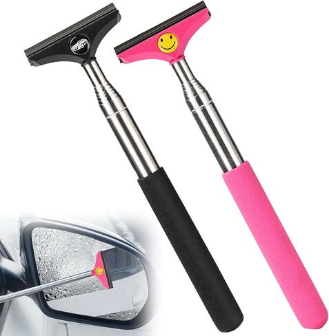 Mini Side Mirror Squeegee + Car Cleaning Brush, 2PCS Small Car Tools Kit, Car Essentials for Women Men Teens, New Car Must Haves Things, Car Truck Windshield Cleaner Tools for Rainy Foggy Weather in Saudi Arabia