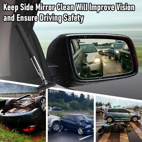 Mini Side Mirror Squeegee + Car Cleaning Brush, 2PCS Small Car Tools Kit, Car Essentials for Women Men Teens, New Car Must Haves Things, Car Truck Windshield Cleaner Tools for Rainy Foggy Weather in Saudi Arabia