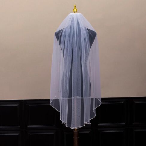 Bridal Veil Pearl Crystal Edge 3D Flower Pearls Wedding Veils with Comb,1 Tier Fingertip Length Short Bride Veils in Saudi Arabia