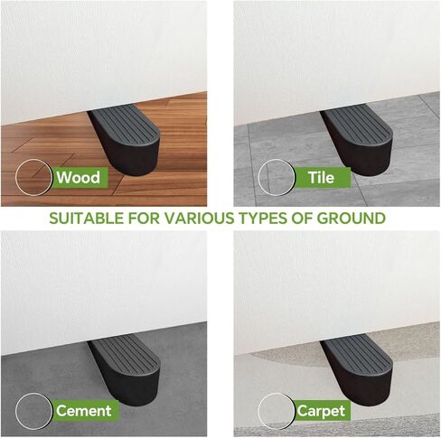 Big Rubber Door Stoppers 2 Packs Heavy Duty Wedge Door Stop for All Floors 1.9 Inches Non-Scratching Doorstops Special for Home Office School Hotel Heavy Door (Black) in Saudi Arabia