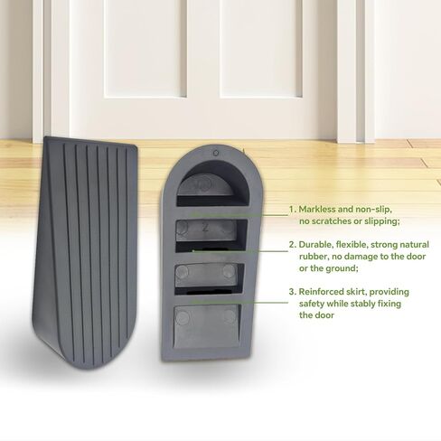 Big Rubber Door Stoppers 2 Packs Heavy Duty Wedge Door Stop for All Floors 1.9 Inches Non-Scratching Doorstops Special for Home Office School Hotel Heavy Door (Black) in Saudi Arabia