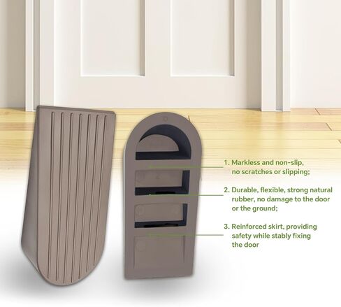 Big Rubber Door Stoppers 2 Packs Heavy Duty Wedge Door Stop for All Floors 1.9 Inches Non-Scratching Doorstops Special for Home Office School Hotel Heavy Door (Black) in Kuwait