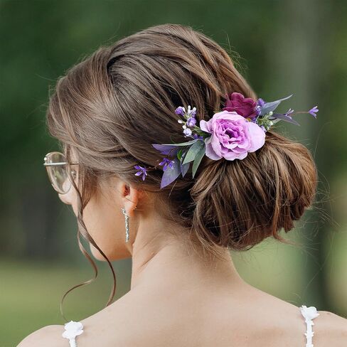 Purple Flower Hair Comb - Handmade Wedding Floral Combs Bridal Comb for Hair for Bride Bridesmaid Women Girls Prom Bridal Shower Maternity Shoot in Saudi Arabia