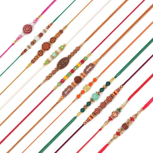 HATHKAAM 12 Pcs Designer Rakhi for Brother Traditional Handmade Rakhi Set for Bhai | Bracelet With Multicolor Bead Universal Fit Strong Thread Rakhee Gift for Rakhsha Bandhan in Saudi Arabia