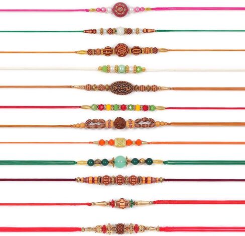 HATHKAAM 12 Pcs Designer Rakhi for Brother Traditional Handmade Rakhi Set for Bhai | Bracelet With Multicolor Bead Universal Fit Strong Thread Rakhee Gift for Rakhsha Bandhan in Saudi Arabia