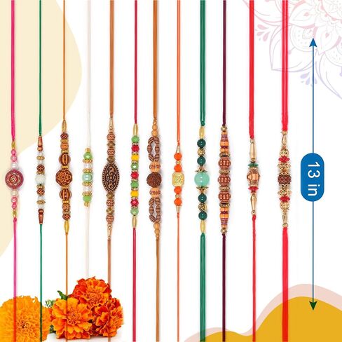 HATHKAAM 12 Pcs Designer Rakhi for Brother Traditional Handmade Rakhi Set for Bhai | Bracelet With Multicolor Bead Universal Fit Strong Thread Rakhee Gift for Rakhsha Bandhan in Saudi Arabia