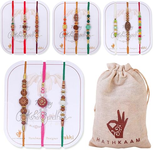 HATHKAAM 12 Pcs Designer Rakhi for Brother Traditional Handmade Rakhi Set for Bhai | Bracelet With Multicolor Bead Universal Fit Strong Thread Rakhee Gift for Rakhsha Bandhan in Saudi Arabia