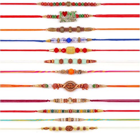 HATHKAAM 12 Pcs Designer Rakhi for Brother Traditional Handmade Rakhi Set for Bhai | Bracelet With Multicolor Bead Universal Fit Strong Thread Rakhee Gift for Rakhsha Bandhan in Saudi Arabia