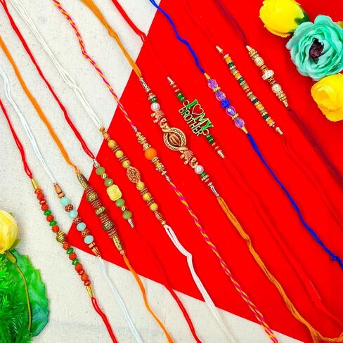 HATHKAAM 12 Pcs Designer Rakhi for Brother Traditional Handmade Rakhi Set for Bhai | Bracelet With Multicolor Bead Universal Fit Strong Thread Rakhee Gift for Rakhsha Bandhan in Saudi Arabia
