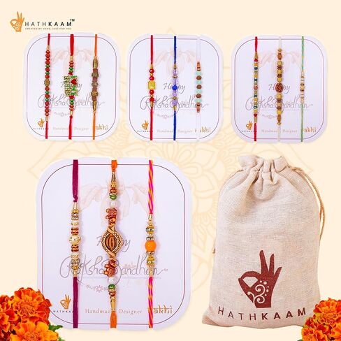HATHKAAM 12 Pcs Designer Rakhi for Brother Traditional Handmade Rakhi Set for Bhai | Bracelet With Multicolor Bead Universal Fit Strong Thread Rakhee Gift for Rakhsha Bandhan in Saudi Arabia