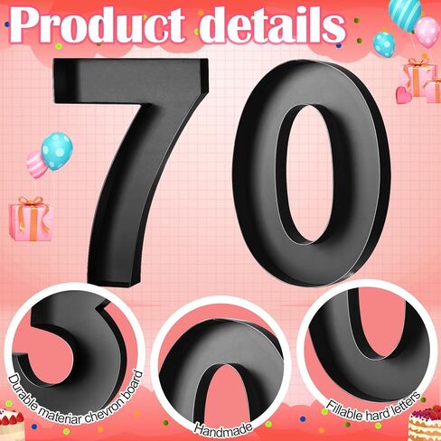 2 Pcs 13.6" Fillable Cardboard Number, Paper Mache Numbers for Birthday Decoration Charcuterie Party Anniversary Fillable Paper Chocolate Candy Gift Box(Black,80) in Kuwait