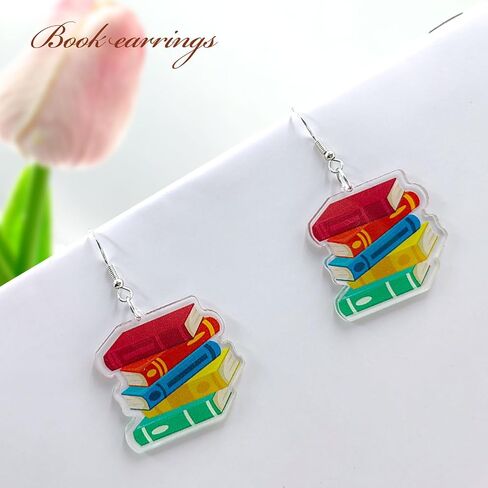 Back to School Gift for Her Teardrop Book Earrings as Teacher Gifts for Women Acrylic Bookcase Dangle Earrings, Book Lover Drop Earrings, Back to School Gifts Teacher Earrings (Teardrop) in Saudi Arabia