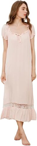 Women's 100% Cotton Off The Shoulder Lace Victorian Nightgown Sleepwear Long Beach Dress in Saudi Arabia
