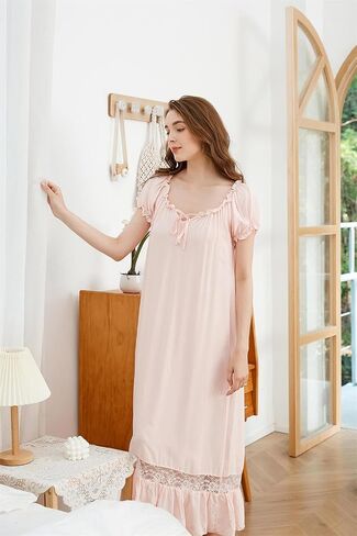 Women's 100% Cotton Off The Shoulder Lace Victorian Nightgown Sleepwear Long Beach Dress in Saudi Arabia