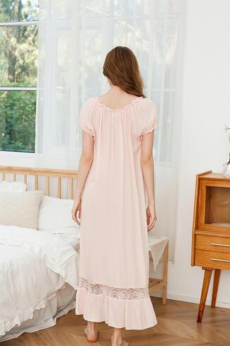 Women's 100% Cotton Off The Shoulder Lace Victorian Nightgown Sleepwear Long Beach Dress in Saudi Arabia