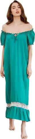 Women's 100% Cotton Off The Shoulder Lace Victorian Nightgown Sleepwear Long Beach Dress in Saudi Arabia