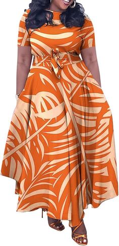 BFFBABY Plus Size Dress A Line Dresses for Women Summer Long Dresses with Sleeve Casual Belted in Kuwait