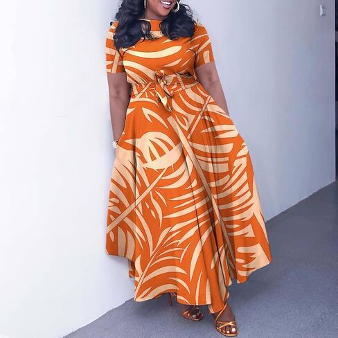 BFFBABY Plus Size Dress A Line Dresses for Women Summer Long Dresses with Sleeve Casual Belted in Kuwait