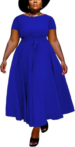 BFFBABY Plus Size Dress A Line Dresses for Women Summer Long Dresses with Sleeve Casual Belted in Kuwait