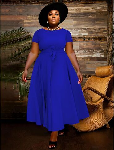BFFBABY Plus Size Dress A Line Dresses for Women Summer Long Dresses with Sleeve Casual Belted in Kuwait