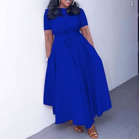 BFFBABY Plus Size Dress A Line Dresses for Women Summer Long Dresses with Sleeve Casual Belted in Kuwait