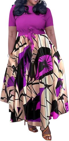 BFFBABY Plus Size Dress A Line Dresses for Women Summer Long Dresses with Sleeve Casual Belted in Kuwait
