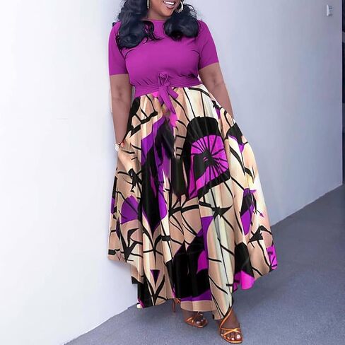 BFFBABY Plus Size Dress A Line Dresses for Women Summer Long Dresses with Sleeve Casual Belted in Kuwait