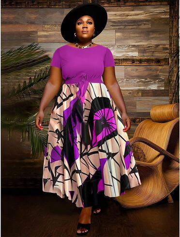 BFFBABY Plus Size Dress A Line Dresses for Women Summer Long Dresses with Sleeve Casual Belted in Kuwait