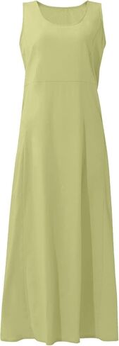 Linen Dress for Women Summer Sleeveless Solid Casual Baggy Flowy Maxi Dresses with Pockets in Kuwait
