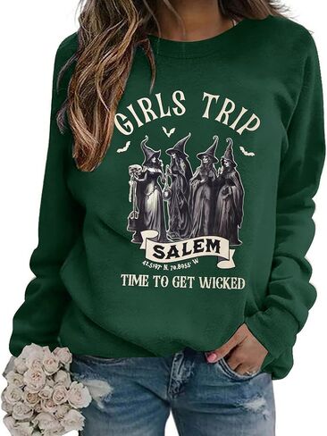 ALLTB Halloween Girls Trip Salem Sweatshirt: Salem Massachusetts Witch Graphic Long Sleeve Shirt Fall Witchy Pullover Top in Saudi Arabia