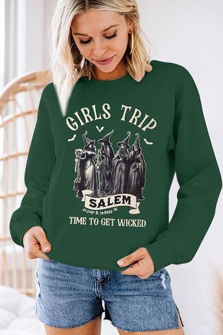 ALLTB Halloween Girls Trip Salem Sweatshirt: Salem Massachusetts Witch Graphic Long Sleeve Shirt Fall Witchy Pullover Top in Saudi Arabia