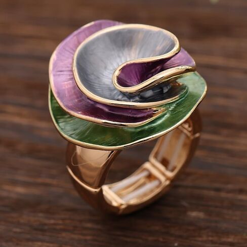 Chunky Big Flower Charm Elastic Band Stretch Cocktail Rings for Women Statement Jewelry in Kuwait