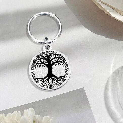 Norse Viking Talisman Gifts for Men Women - Norse Mythology Mjolnir Hammer Tree Wolf Compass Amulet Rune Keychain in Kuwait