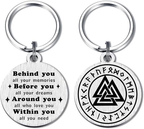 Norse Viking Talisman Gifts for Men Women - Norse Mythology Mjolnir Hammer Tree Wolf Compass Amulet Rune Keychain in Kuwait
