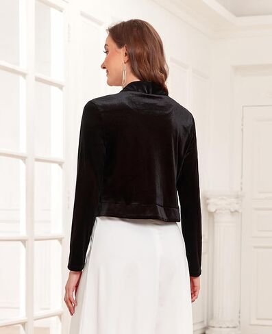 Women's Long Sleeve Velvet Shrug for Dresses Cocktail Party Open Front Cropped Bolero Cardigan Top in Kuwait