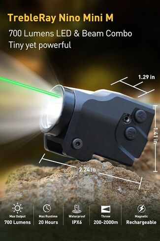 Nino Mini M 700 Lumens Compact Rail-Mounted Weaponlight with Green Beam and Flashlight Combo, Magnetic USB Rechargeable, Tactical Flashlight for 1913 or GL Rail, Built-in Battery in Saudi Arabia