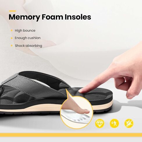 Mens Flip Flops - Comfort Arch Support Slides - Memory Foam Slip On Beach Sandals - Waterproof Open Toe Thong Slippers Summer Footwear in Saudi Arabia