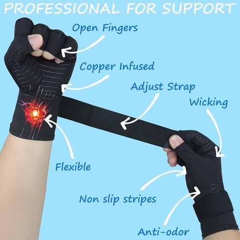 Copper Arthritis Gloves with Adjustable Wrist Strap for Women Men, Full Finger Compression Gloves for Arthritis, Carpal Tunnel, Pain Relief, Swelling, Rheumatoid, Typing (Small/Medium) in Saudi Arabia