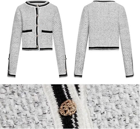 Women's Casual Cardigans Open Front Contrast Trim Short Button Long Sleeved Cropped Sweater Outwear in Kuwait