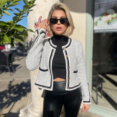 Women's Casual Cardigans Open Front Contrast Trim Short Button Long Sleeved Cropped Sweater Outwear in Kuwait