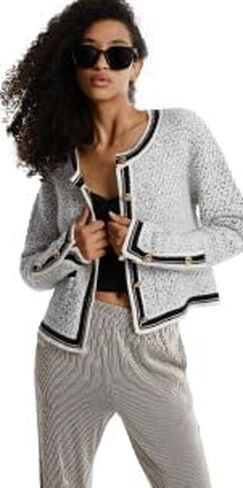 Women's Casual Cardigans Open Front Contrast Trim Short Button Long Sleeved Cropped Sweater Outwear in Kuwait
