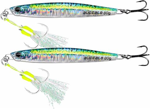 Fishing Jigs Saltwater Fshing Lures 80g/2.82Oz Shiny Sea Fishing Spoons with Assist Hooks and BKK Hook for Mackerel Salmon Striped Bass Kingfish Bluefish in Saudi Arabia