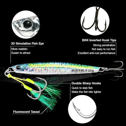 Fishing Jigs Saltwater Fshing Lures 80g/2.82Oz Shiny Sea Fishing Spoons with Assist Hooks and BKK Hook for Mackerel Salmon Striped Bass Kingfish Bluefish in Saudi Arabia