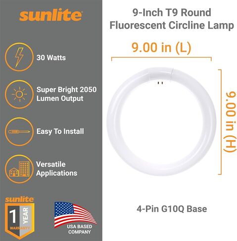 Sunlite FCL30/30K T9 Round Fluorescent Circline Lamp, 30 Watts, 2050 Lumens, 3000K Warm White, RoHS Compliant, G10Q 4-Pin Base, 1 Pack in Saudi Arabia