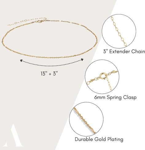 Annika Bella Chain Choker Necklace, Length 13-16 Inches, Minimalist Simple Gold Necklaces, Dainty Gold Choker, Dainty Layering Chokers for Women (Link Chain) in Kuwait