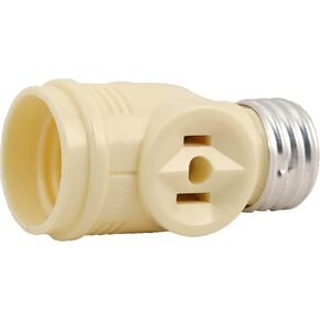 Power Gear 2-Outlet Socket Adapter, Add 2 Outlets to a Bulb Socket, 2 Prong, Polarized Outlets, Medium Base Socket, Use in Workshop, Garage or Utility Room, UL Listed, Light Almond, 54178
